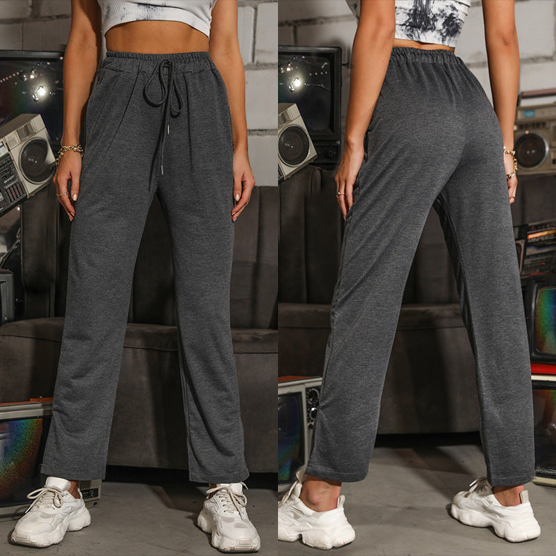 Damen Lässige High‑Waist Relaxhose mit weitem Bein, elastischem Bund und Tunnelzug Echoarchiv
