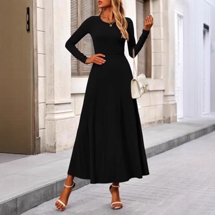 Damen Langärmeliges Maxikleid mit tailliertem Oberteil und fließendem A-Linien-Rock – Valéora
