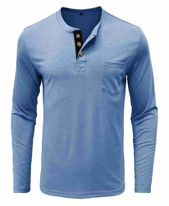 Herren Langarm-Henley-Shirt mit modischen Knöpfen Echoarchiv