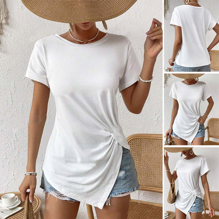 Damen nan asymmetrisches Knotenshirt mit seitlicher Drehung und verlängertem Zipfelsaum Echo Archiv