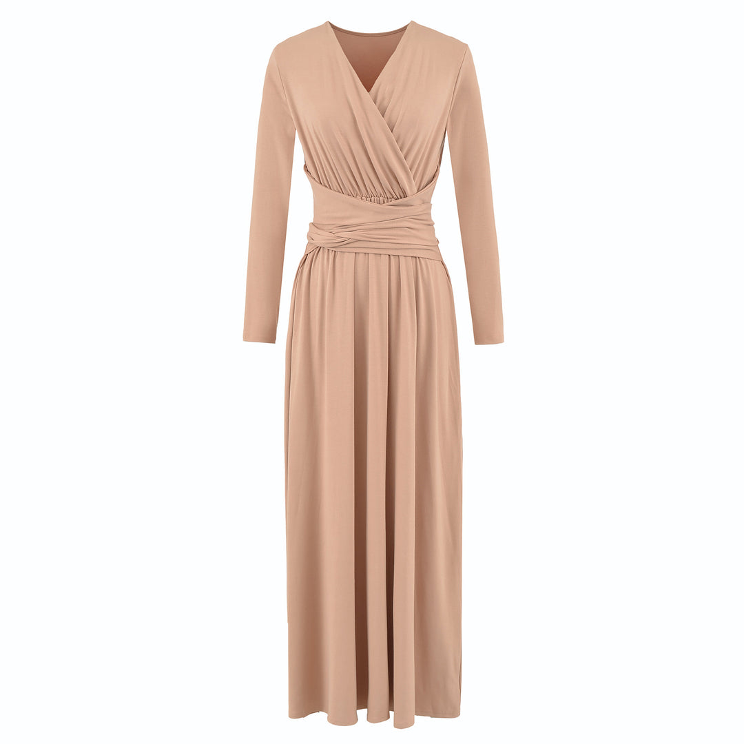 Damen Maxi-Wickelkleid mit taillierter Wickelpartie und langen Ärmeln Echoarchiv