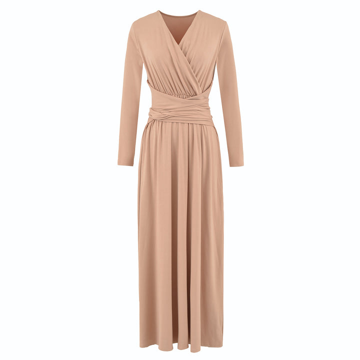 Damen Maxi-Wickelkleid mit taillierter Wickelpartie und langen Ärmeln Echoarchiv