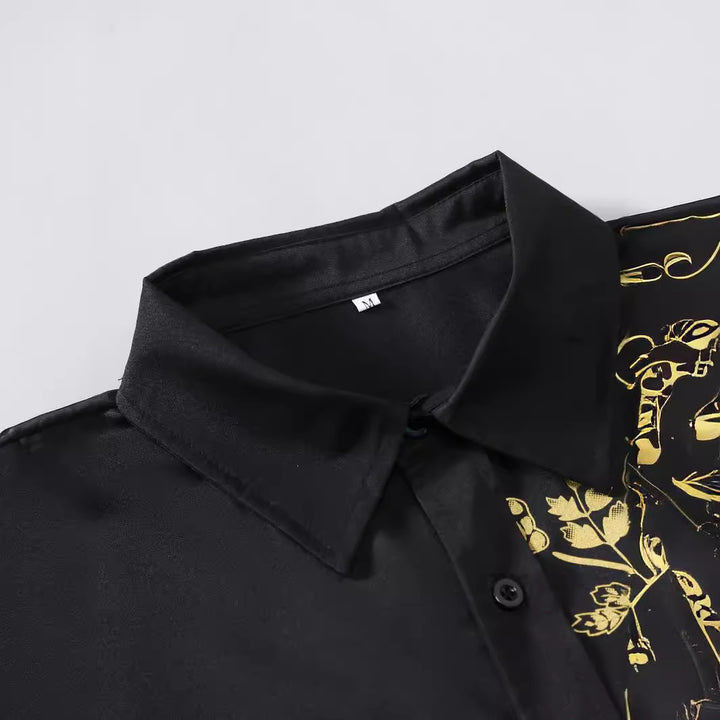 Herren Elegantes Hemd mit floralen Akzenten und glänzenden Details Echoarchiv