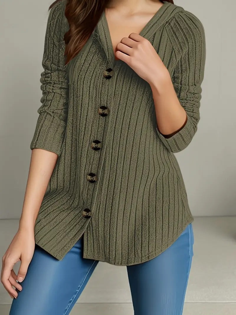 Damen nan kaschierender gerippter Strickcardigan mit V-Ausschnitt und dekorativen Knöpfen Echo Archiv