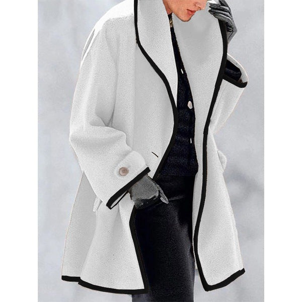 Damen nan oversize Bouclé Wollmix Mantel mit kontrastpaspeln und umgeschlagenem Kragen Echo Archiv