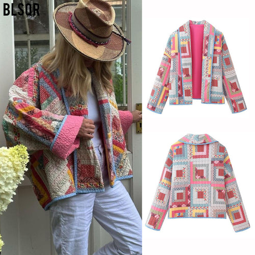 Damen Patchwork-Kimono-Jacke mit lockerer Cropped-Silhouette Echo Archiv