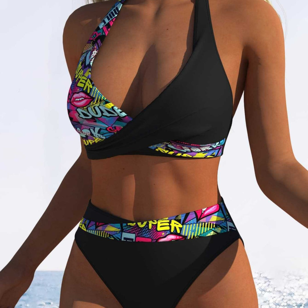 Damen Hochtailliertes Bikini-Set mit grafischem Design und komfortablem Schnitt Echo Archiv