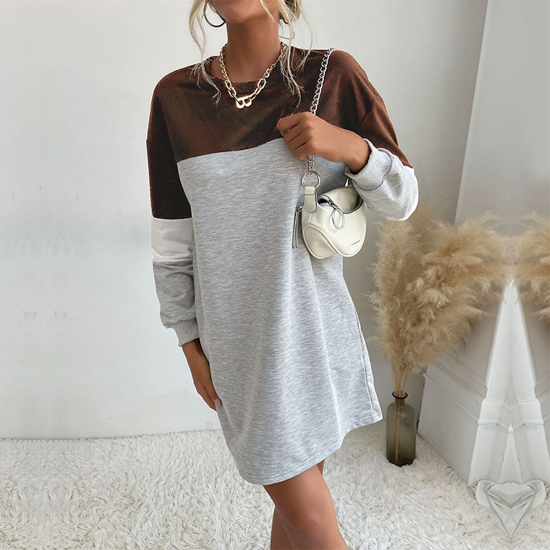 Damen Kurz geschnittenes Colorblock-Sweatshirtkleid aus Baumwollmix mit Rundhalsausschnitt Echoarchiv