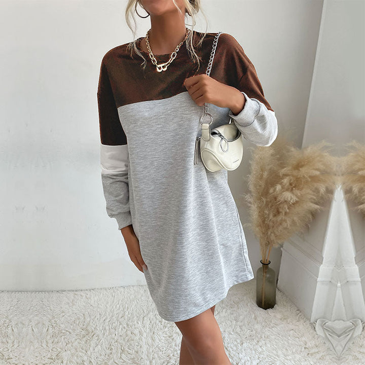 Damen Kurz geschnittenes Colorblock-Sweatshirtkleid aus Baumwollmix mit Rundhalsausschnitt Echoarchiv