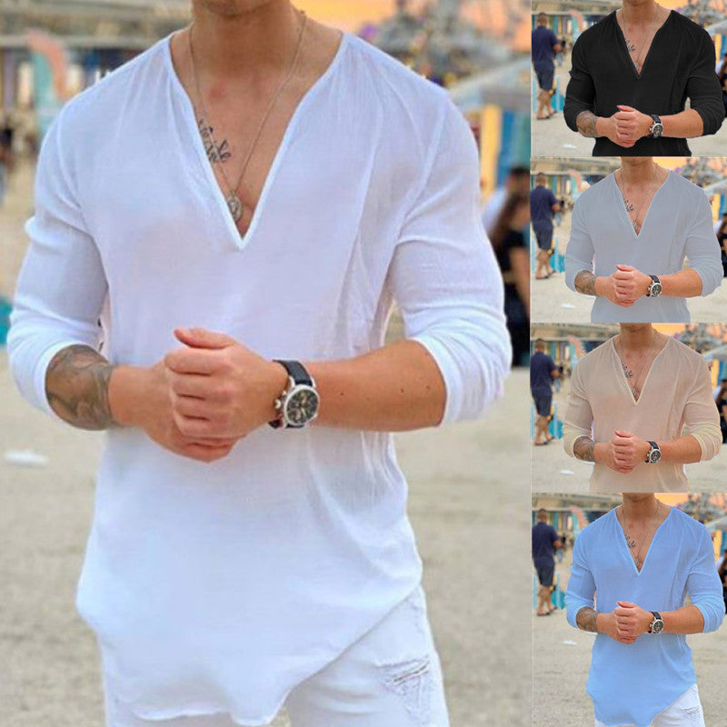 Herren V-Neck Langarmshirt aus leichtem Stoff Echoarchiv
