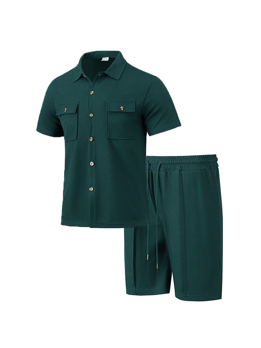 Herren lässiges Kurzarmhemd und elastische Shorts-Set Echoarchiv