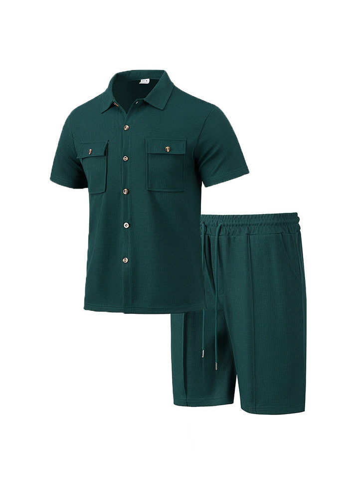 Herren lässiges Kurzarmhemd und elastische Shorts-Set Echoarchiv