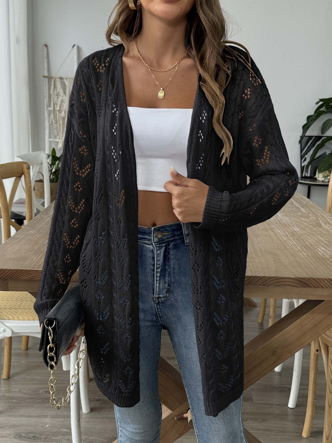 Damen luftiger Strickcardigan mit filigranem Lochmuster Echo Archiv