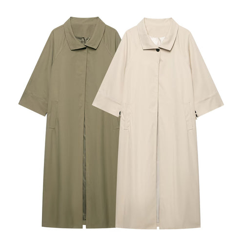 Damen Leichter langer Trenchcoat mit dreiviertelweiten Ärmeln und verdeckter Knopfleiste Echo Archiv