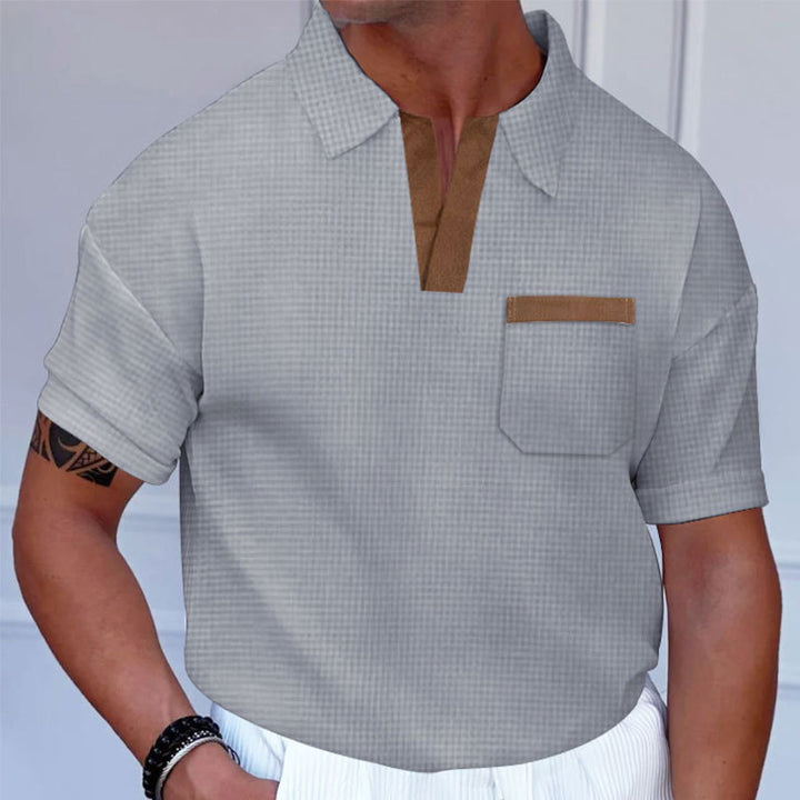 Herren Kurzarm-Polohemd mit modernem Stehkragen und Brusttasche Echoarchiv