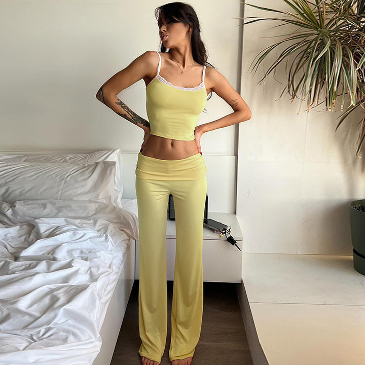 Damen elegantes Lounge-Set mit tailliertem Top und weitem Hosenbein Echo Archiv