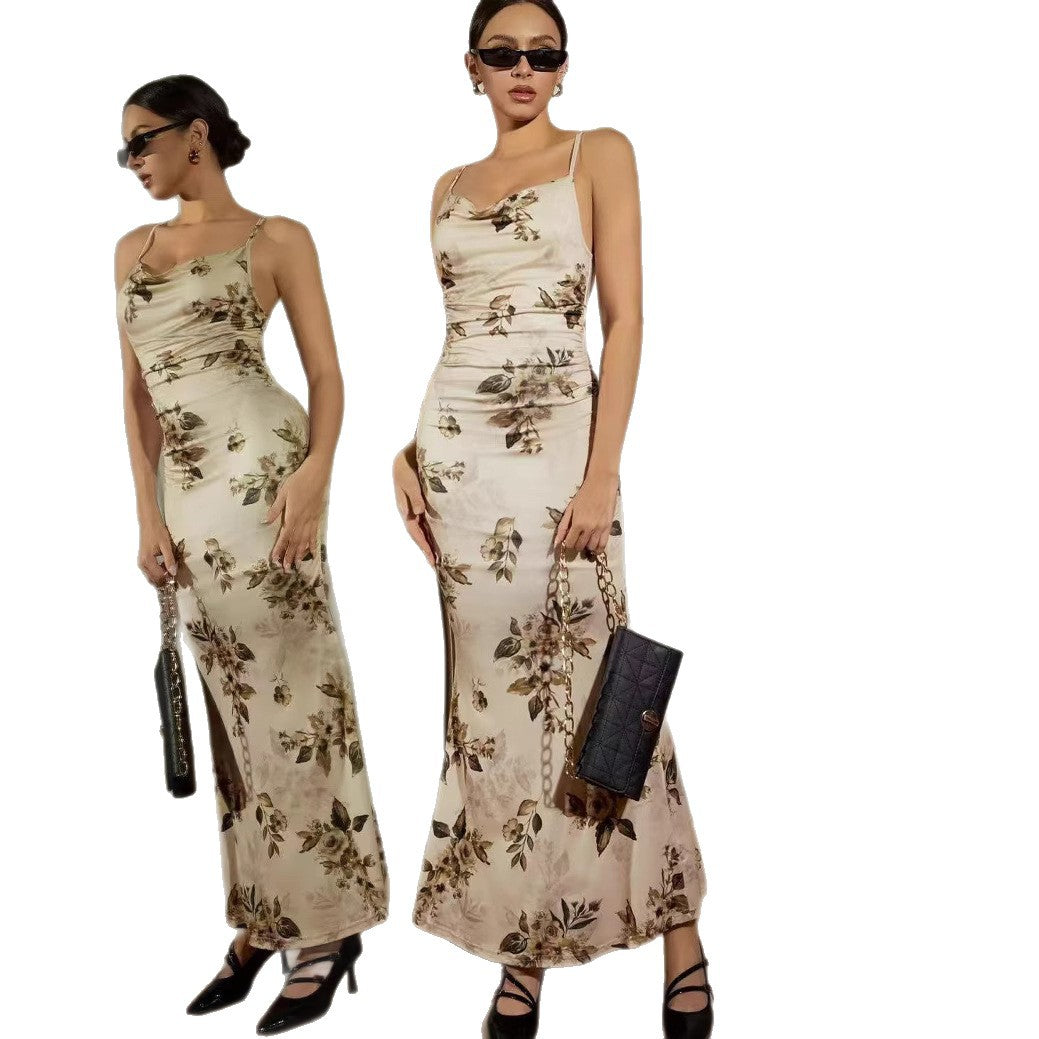 Damen Elegantes Maxikleid mit floralem Dekor und Raffungen Echo Archiv