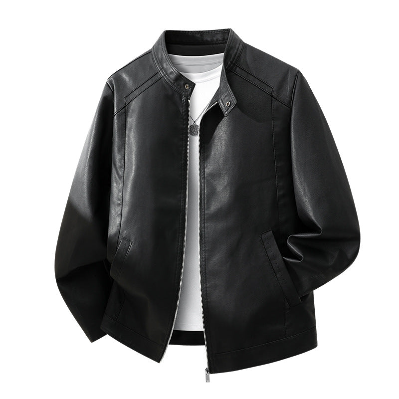 Herren Schlichte Kunstleder-Cityjacke mit Stehkragen, Zweiwege-Reißverschluss & Eingrifftaschen Echoarchiv