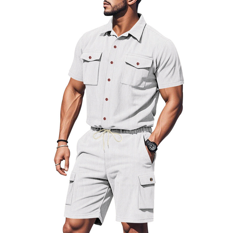 Herren lässiges Kurzarm-Hemd und Shorts Set mit praktischen Taschen Echoarchiv