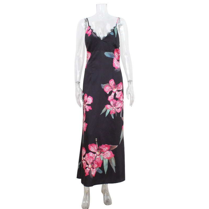 Damen Maxikleid mit floralem Seiden-Effekt und feinen Spaghettiträgern Echo Archiv