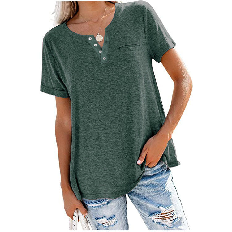 Damen hochwertiges T-Shirt mit Knopfdetail und lockerem Schnitt Echoarchiv