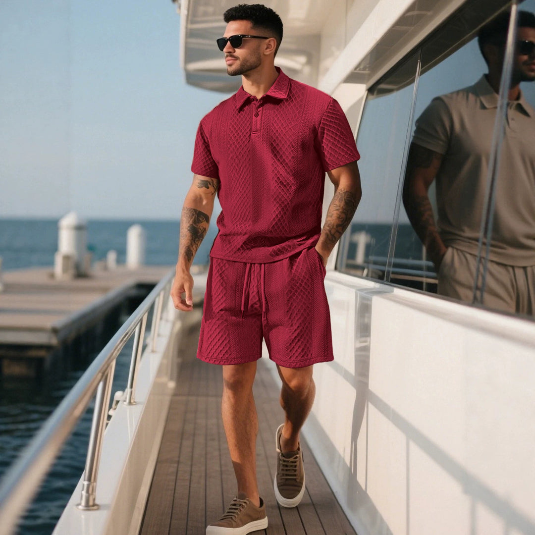Herren nan strukturierte Lounge-Shorts mit Elastikbund Tunnelzug und seitlichen Eingrifftaschen Echo Archiv