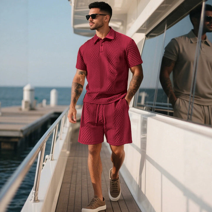 Herren nan strukturierte Lounge-Shorts mit Elastikbund Tunnelzug und seitlichen Eingrifftaschen Echo Archiv