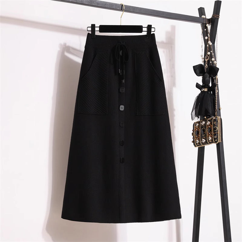 Damen Eleganter Midirock mit praktischen Taschen und Knopfdetails – Rosévia