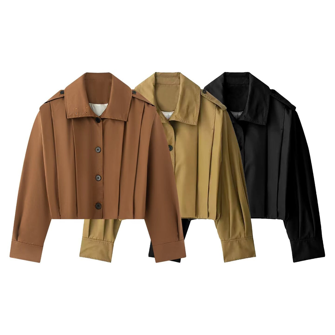 Damen Kurze Oversize-Trenchjacke im Cropped-Schnitt mit Schulterklappen und Plissée-Ärmeln Echo Archiv