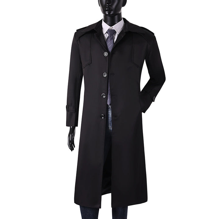 Herren Lang geschnittener Trenchcoat mit klassischem Revers und wasserabweisendem Finish Echoarchiv