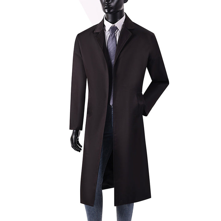 Herren Langer Minimalistischer Trenchcoat mit verdeckter Knopfleiste und Seitentaschen Echoarchiv