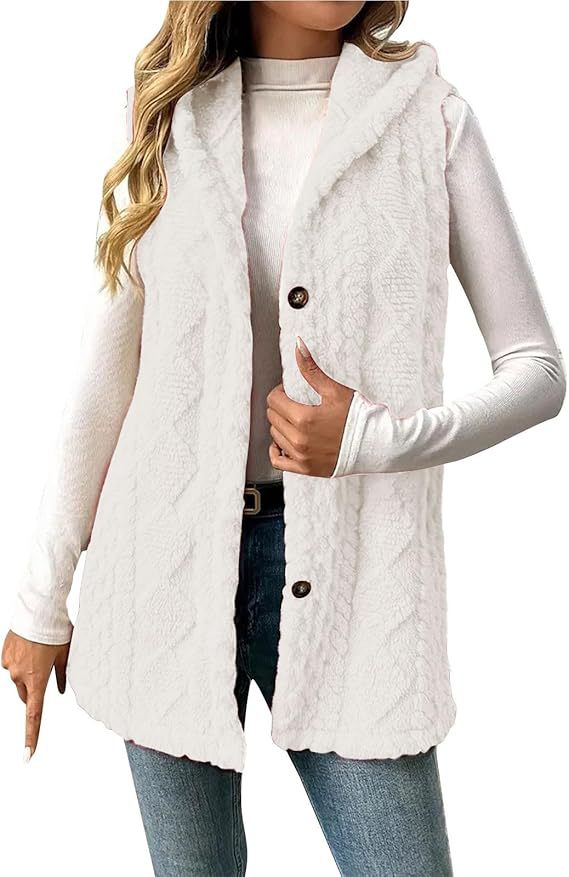 Damen Gefütterte Teddy-Weste mit Kapuze und Knopfverschluss Echo Archiv