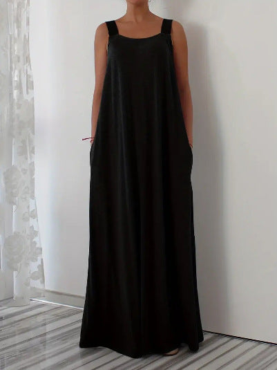 Damen luftiges Maxikleid mit verstellbaren Trägern und Taschen Echo Archiv