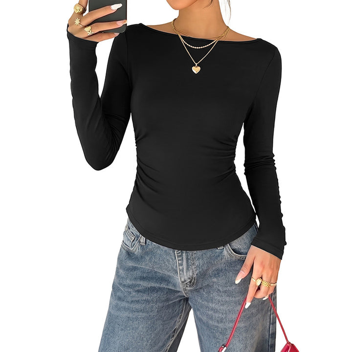 Damen Figurnahe Langarm-Strickshirt mit Rundhalsausschnitt und Stretchfit – Mavelle