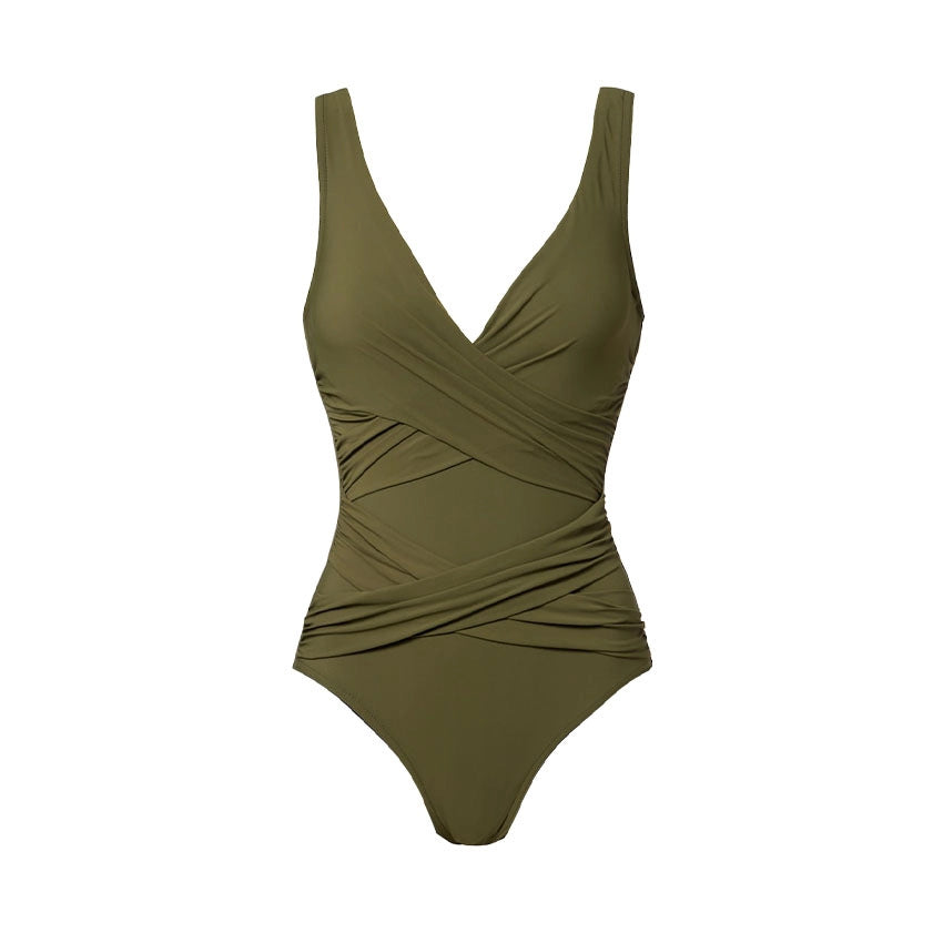 Damen Einteiler Badeanzug mit modischem Wickeldesign und elastischen Rüschendetails Echo Archiv