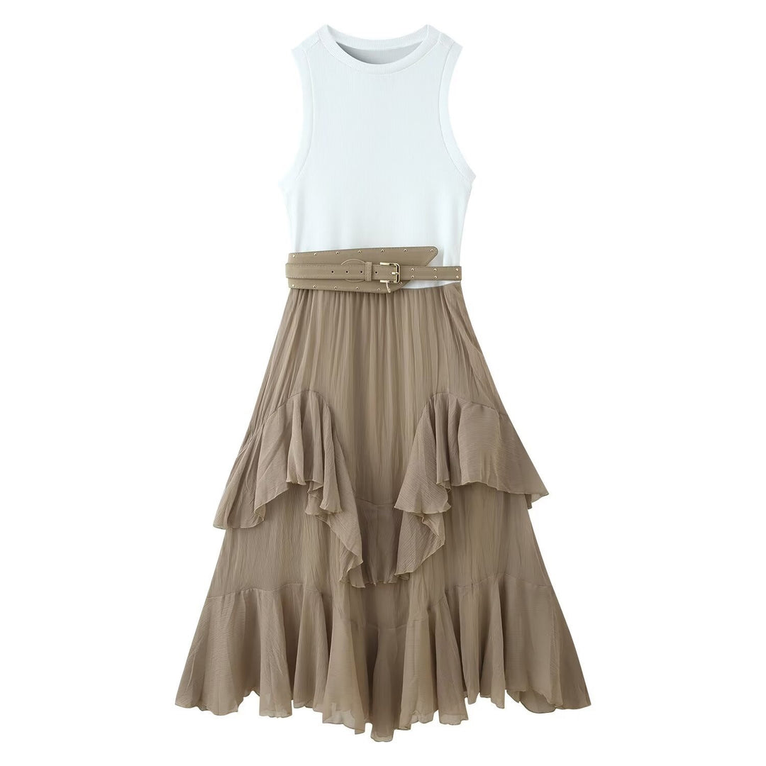 Damen Maxikleid mit raffiniertem Rüschendesign und elegantem Gürtel Echo Archiv
