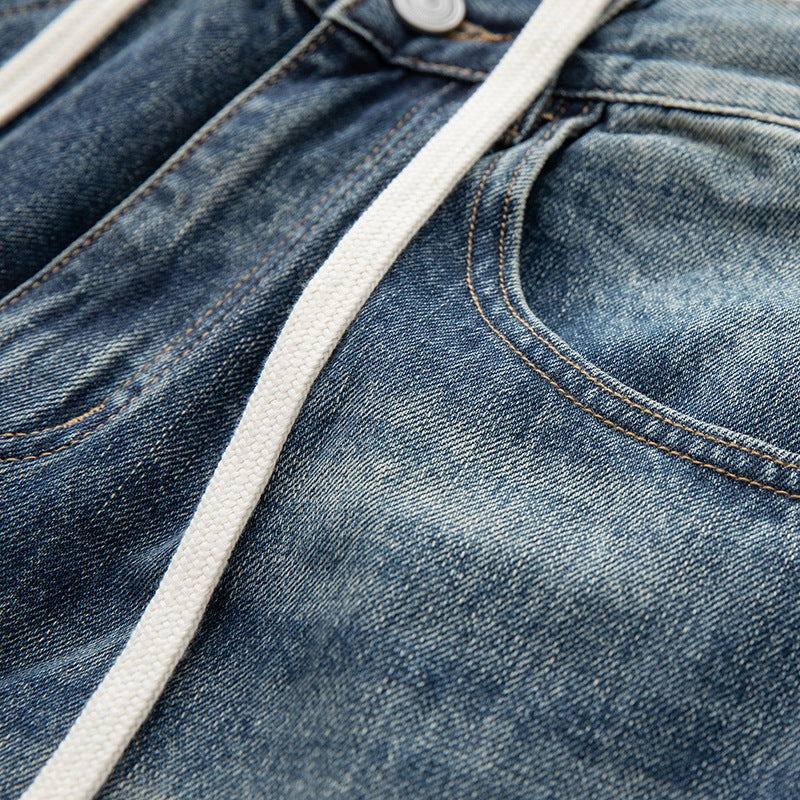 Damen Weite Cropped-Jeans mit hohem Bund, gesteppten Knie-Panels und Kordelzugbund Echoarchiv