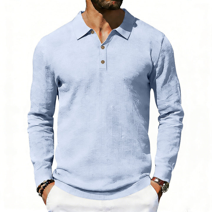 Herren nan Langarm-Poloshirt aus Leinen mit Henley-Knopfleiste und Kentkragen Echo Archiv