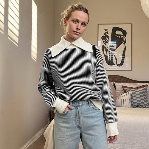 Damen Oversized Pullover mit Kragen Echo Archiv