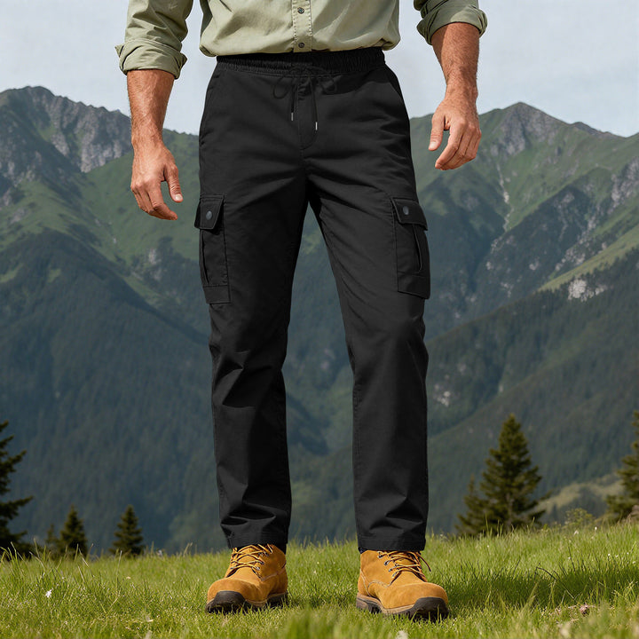 Herren Outdoor-Cargohose mit elastischem Tunnelzugbund und Druckknopf-Taschen – Bravaro