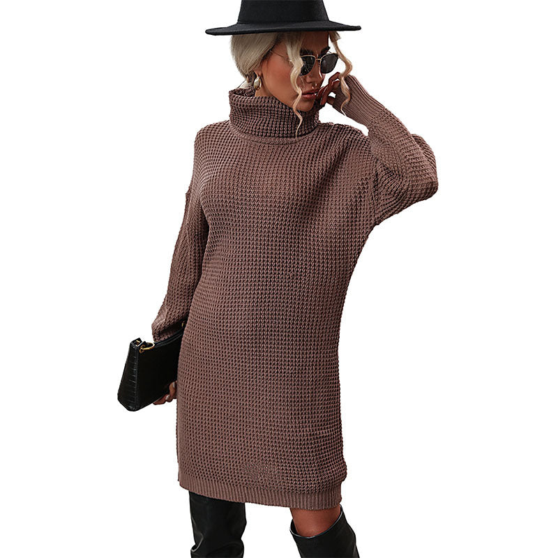 Damen Strickkleid mit Rollkragen und Waffelstruktur, tailliertes Minikleid mit Statement-Gürtel Echoarchiv