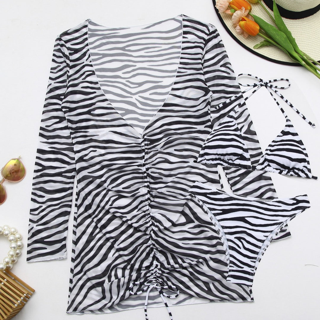 Damen Badeanzug mit integriertem Knoten und modischem Zebra-Muster Echo Archiv