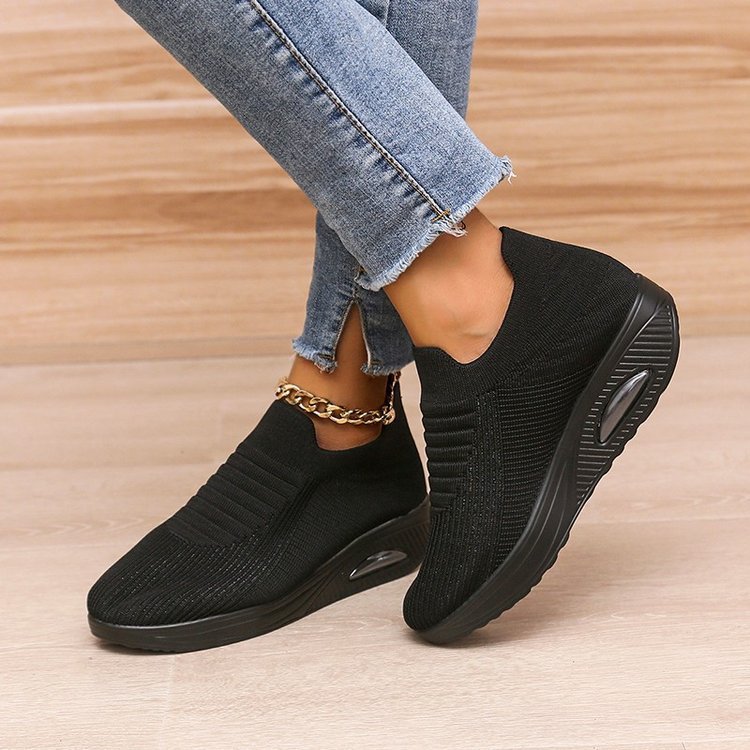 Damen nan elastische Strick-Slipper mit ergonomischer Keilsohle und sichtbarer Luftpolsterkapsel Echo Archiv