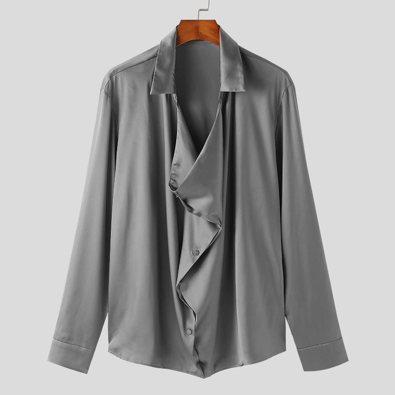 Herren Elegantes Langarmhemd mit drapierter Knopfleiste und seidigem Finish Echoarchiv