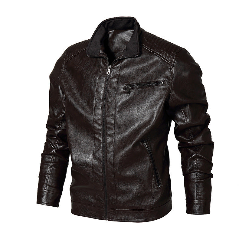 Herren schmal geschnittenes Kunstleder-Blouson mit hochschließendem Stehkragen und Schultersteppung Echoarchiv