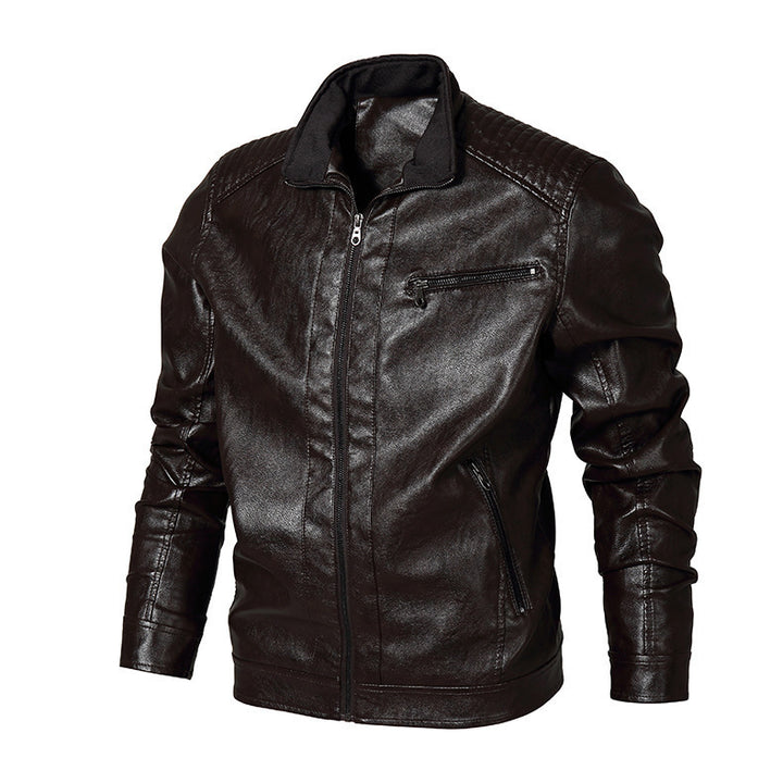 Herren schmal geschnittenes Kunstleder-Blouson mit hochschließendem Stehkragen und Schultersteppung Echoarchiv