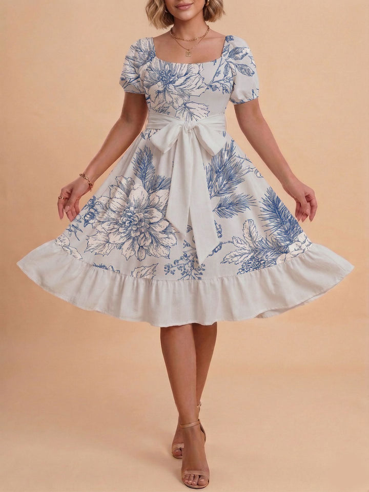 Damen Retro Maxikleid mit Puffärmeln und Taillengürtel Echo Archiv