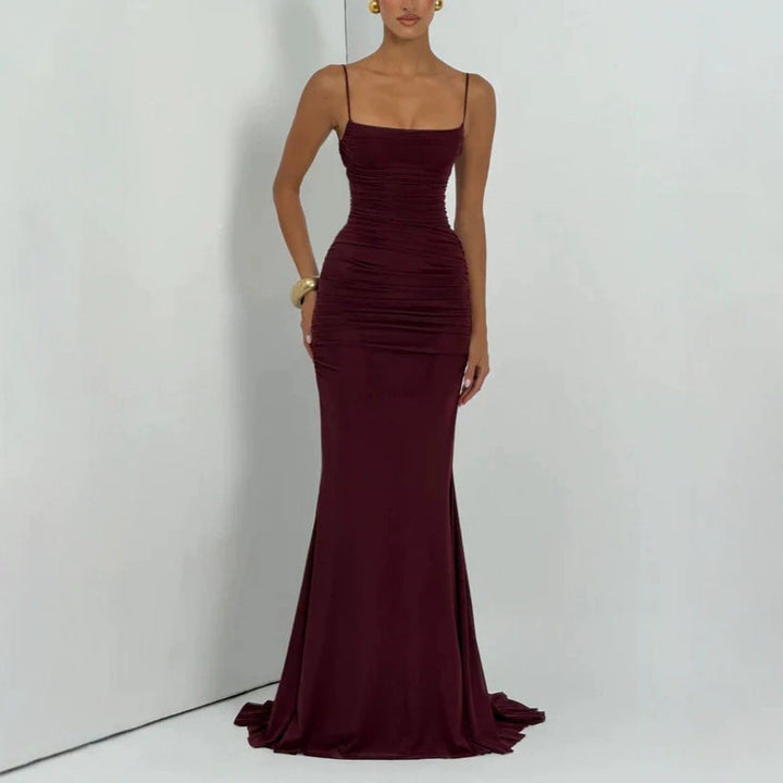 Damen Elegantes Tailliertes Maxikleid mit Raffungen Echoarchiv