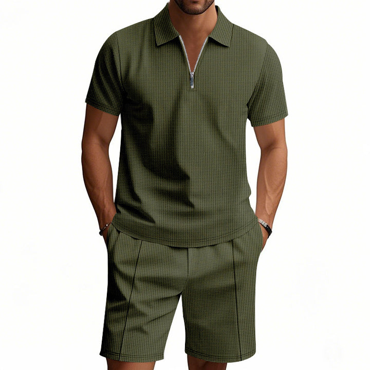 Herren elegantes Polo- und Shorts-Set mit modernem Reißverschluss Echoarchiv