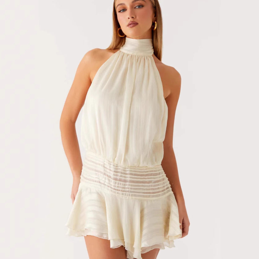 Damen Neckholder Minikleid mit Rüschensaum und gepolstertem Oberteil Echo Archiv